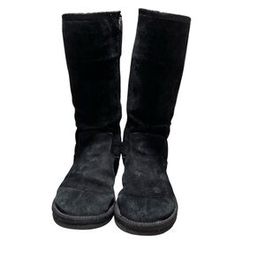 UGG Classic Black Leather/Sheep skin Zip up Warm Winter Snow boots